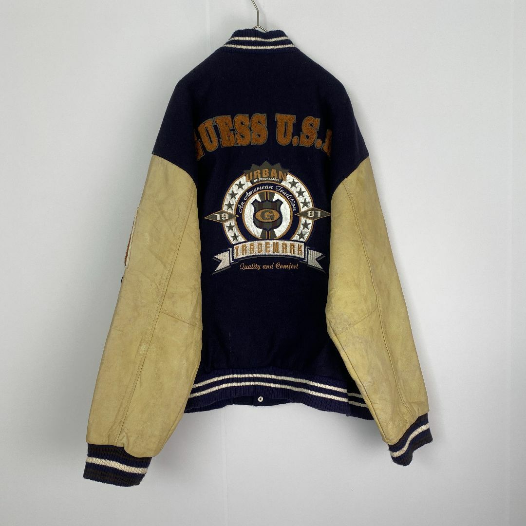 90s GUESS レザー スタジャン バーシティジャケット ロゴ ブルゾン