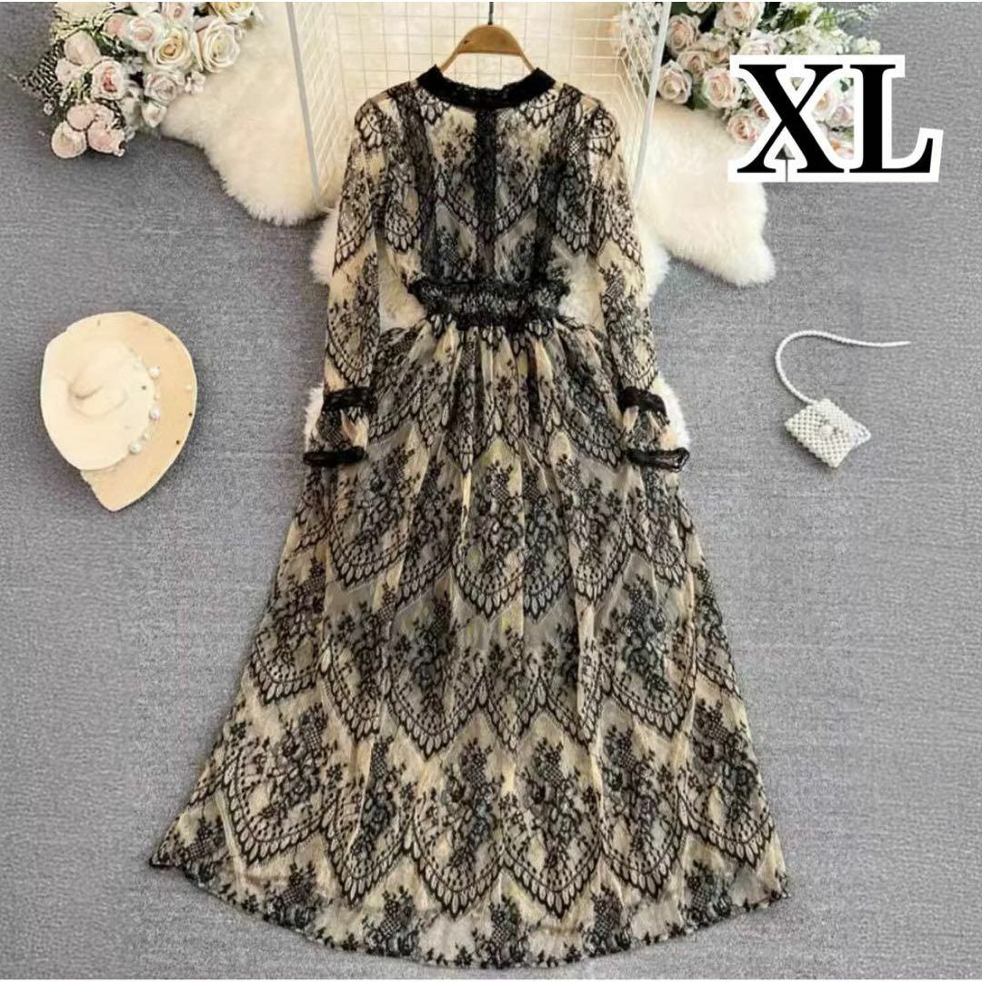 レースワンピース　お呼ばれ　結婚式　パーティードレス　二次会　上品　XL