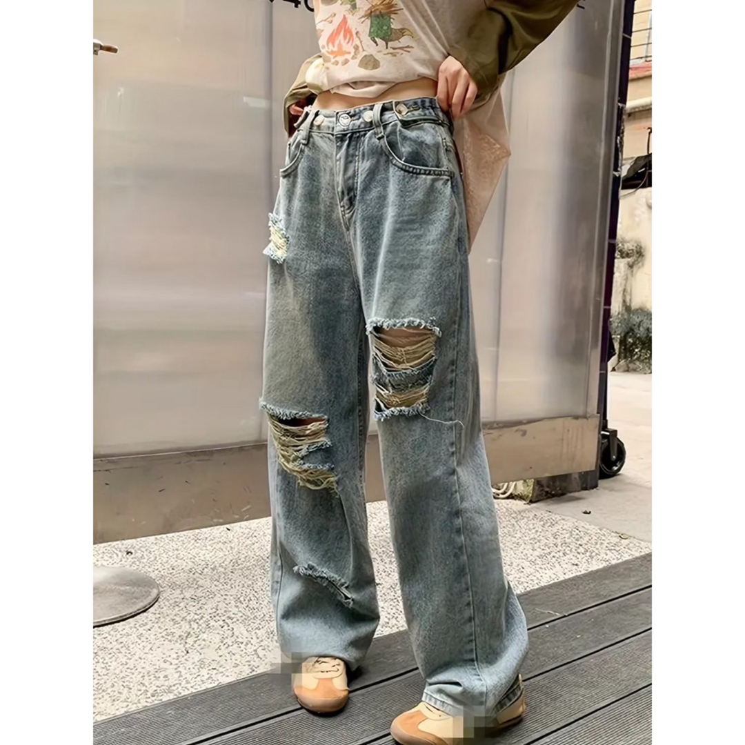ダメージジーンズ デニム ダメージ加工 ズボン パンツ カジュアル レディース レディースのパンツ(デニム/ジーンズ)の商品写真