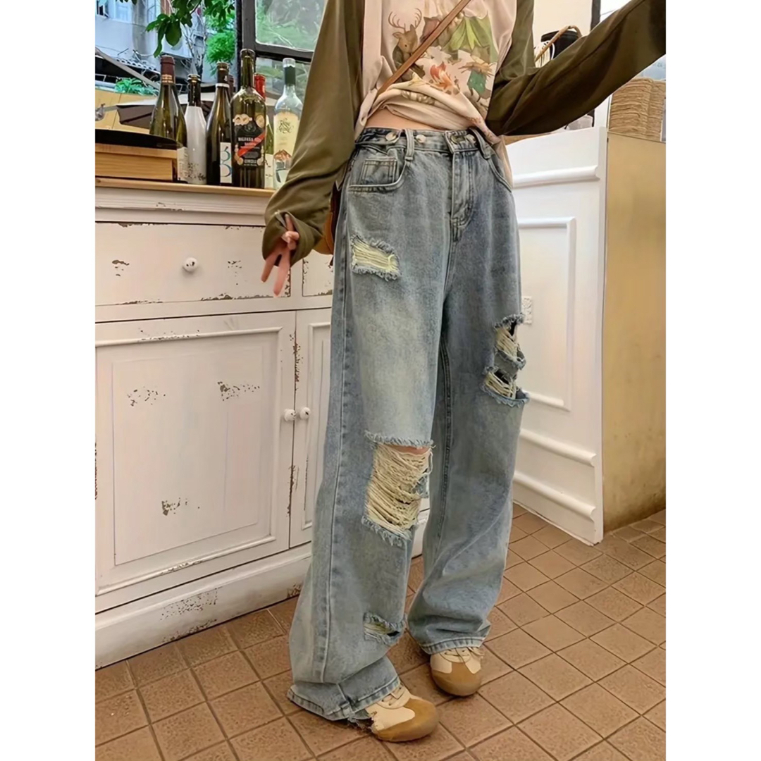 ダメージジーンズ デニム ダメージ加工 ズボン パンツ カジュアル レディース レディースのパンツ(デニム/ジーンズ)の商品写真