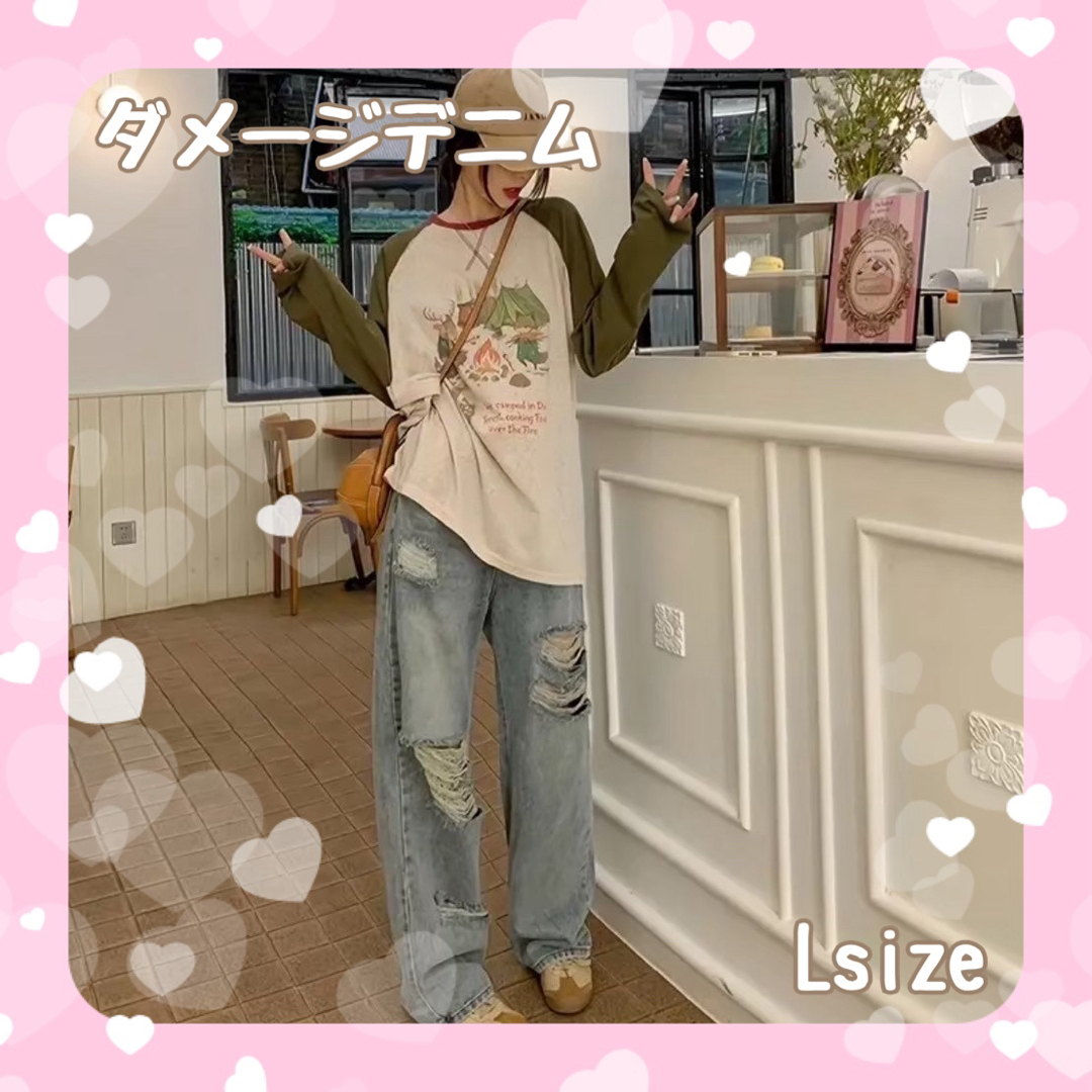 ダメージジーンズ デニム ダメージ加工 ズボン パンツ カジュアル レディース レディースのパンツ(デニム/ジーンズ)の商品写真