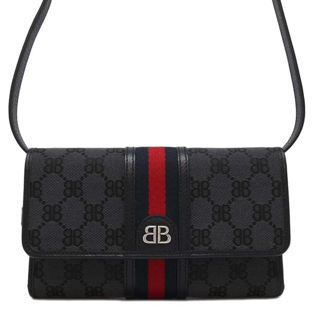 BALENCIAGA - バレンシアガ ショルダーウォレット グッチコラボ ザ・ハッカー プロジェクト キャンバス/レザー 680131 BALENCIAGA 長財布 黒