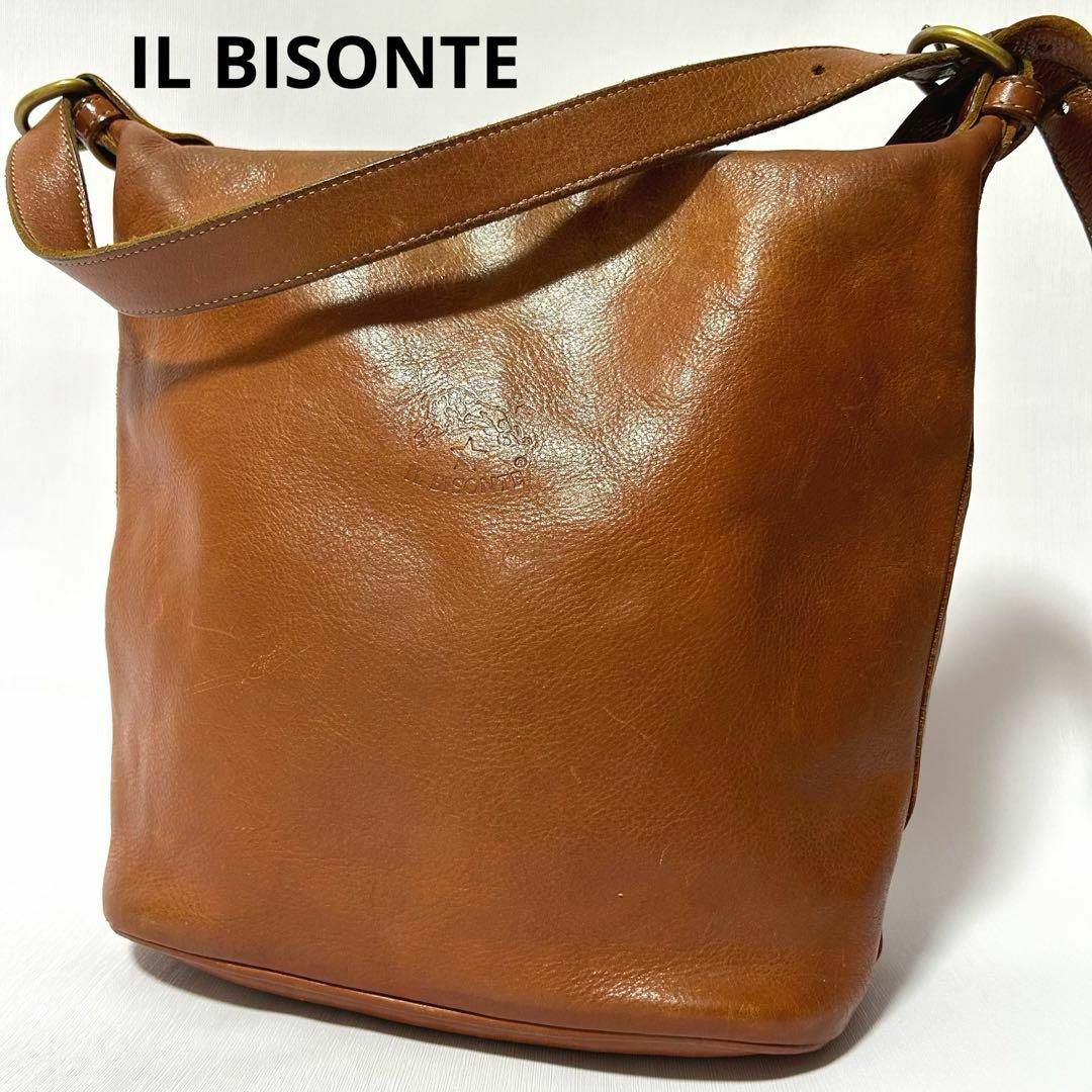 イルビゾンテ IL BISONTE レザーショルダーバック ブラウン ロゴ イルビゾンテ IL BISONTE レザーショルダーバック ブラウン ロゴ