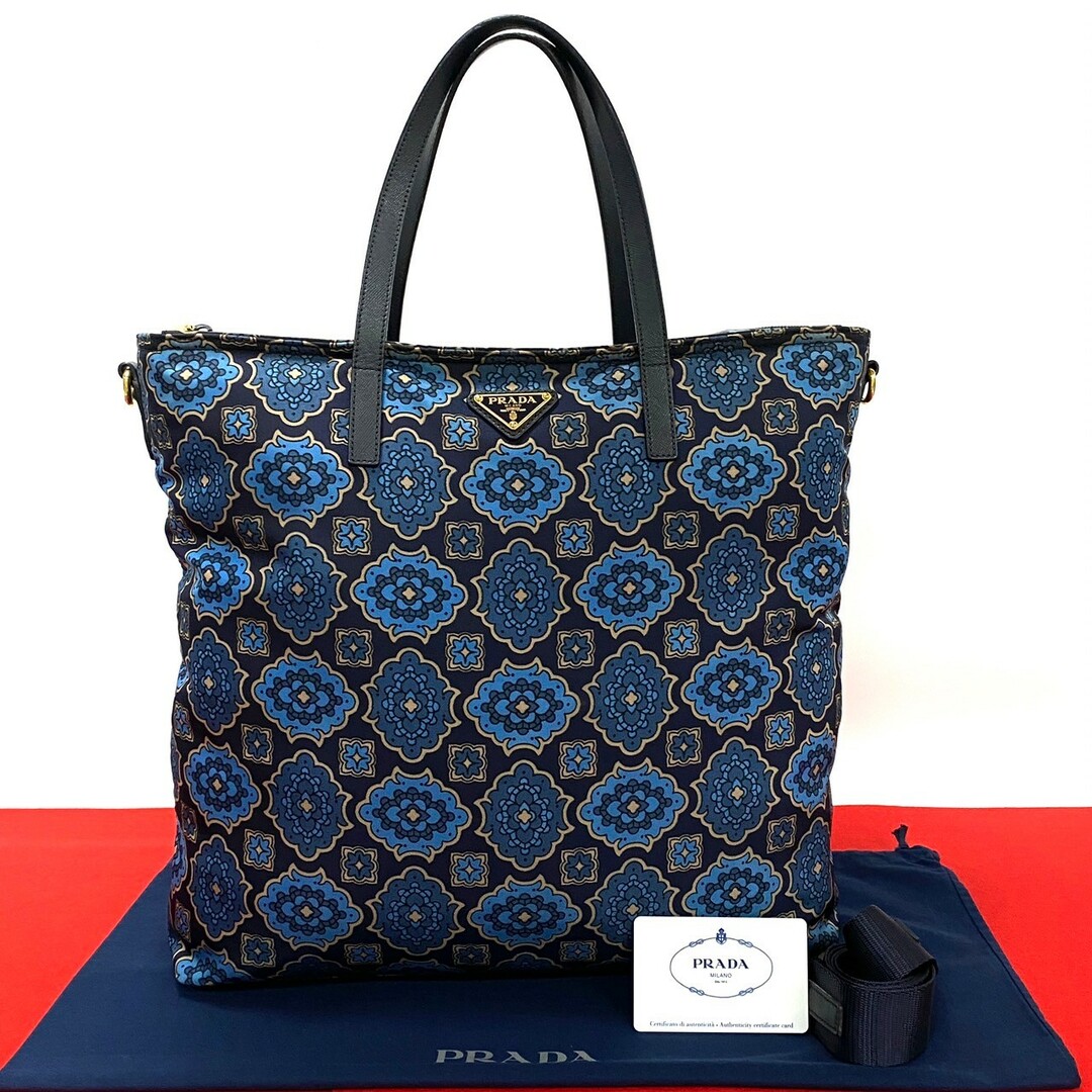 PRADA - 極 美品 希少品 PRADA プラダ 三角ロゴ 金具 花柄 PRADA - 極 美品 希少品 PRADA プラダ 三角ロゴ 金具 花柄