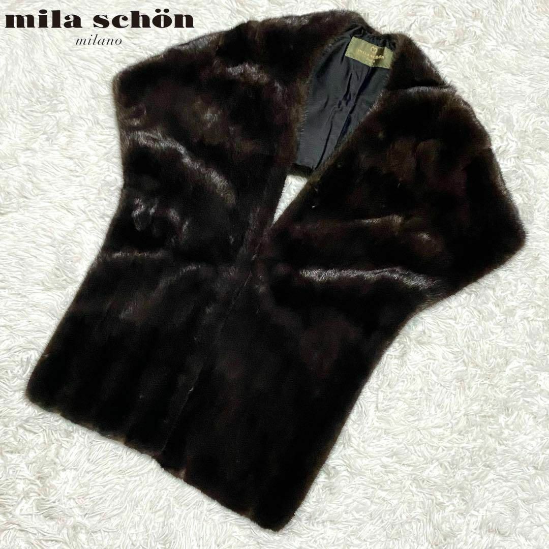 美品】mila schon・ミラショーン・ファーショール・ケープ・ブラウン 美品】mila schon・ミラショーン・ファーショール・ケープ・ブラウン