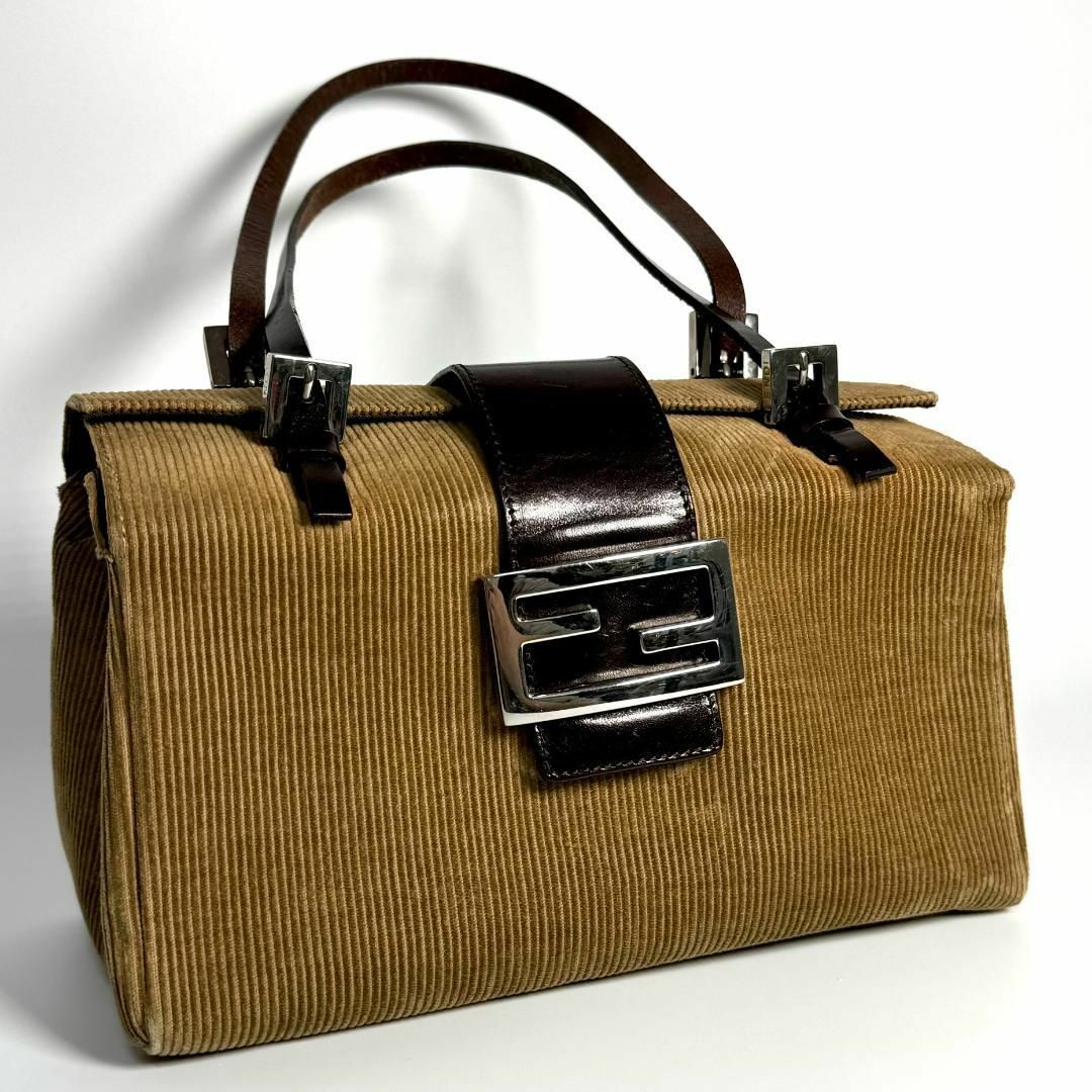 FENDI - 希少　FENDI　フェンディ　マンマバケット　コーデュロイ　ハンドバッグ　レザー
