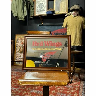 本当に信頼出来る店 RED WING SHOES パブミラー ディスプレイ 道具 店頭 木製 看板