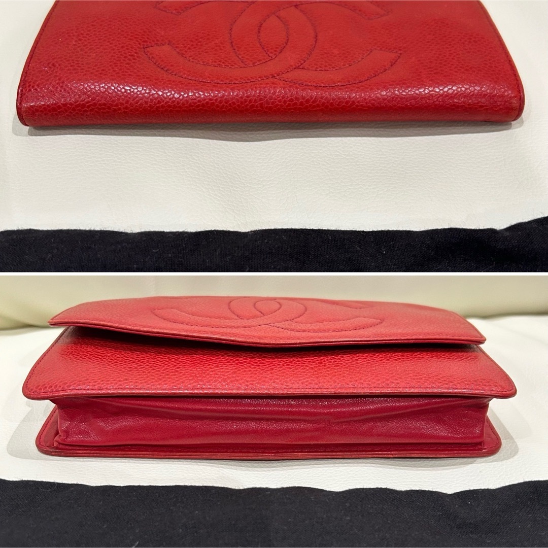 CHANEL 希少 美品 キャビアスキン 赤 レッド 財布 大きめ CHANEL 希少 美品 キャビアスキン 赤 レッド 財布 大きめ