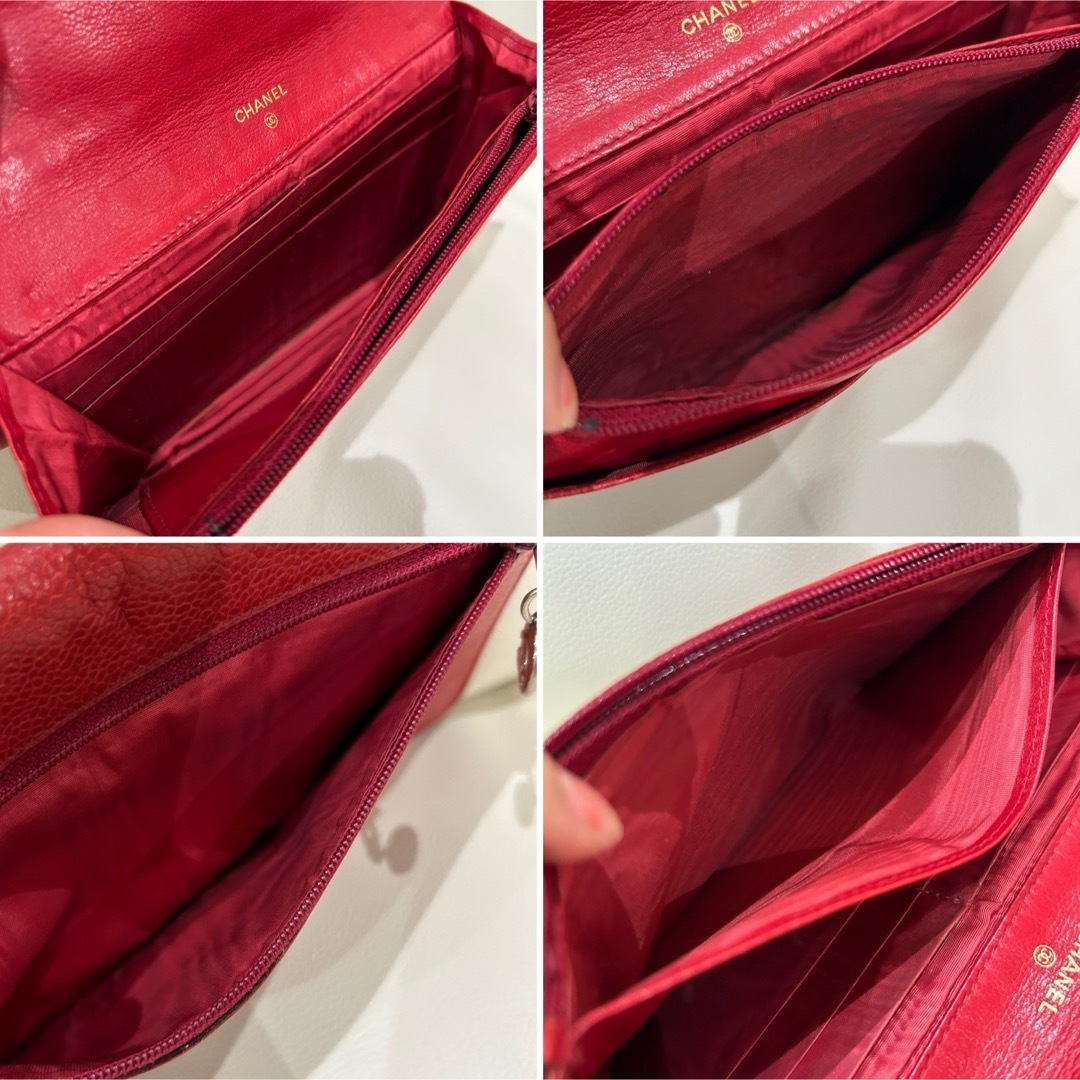 CHANEL 希少 美品 キャビアスキン 赤 レッド 財布 大きめ CHANEL 希少 美品 キャビアスキン 赤 レッド 財布 大きめ