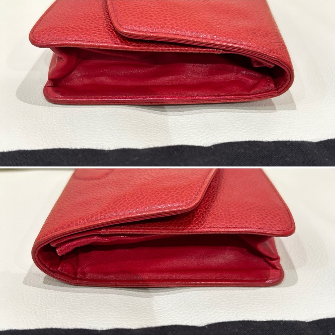 CHANEL 希少 美品 キャビアスキン 赤 レッド 財布 大きめ CHANEL 希少 美品 キャビアスキン 赤 レッド 財布 大きめ