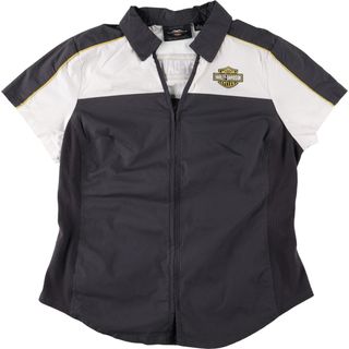 ハーレーダビッドソン(Harley Davidson)の古着 ハーレーダビッドソン Harley-Davidson フルジップ 半袖 コットンシャツ レディースXL相当 /eaa452024(シャツ/ブラウス(半袖/袖なし))