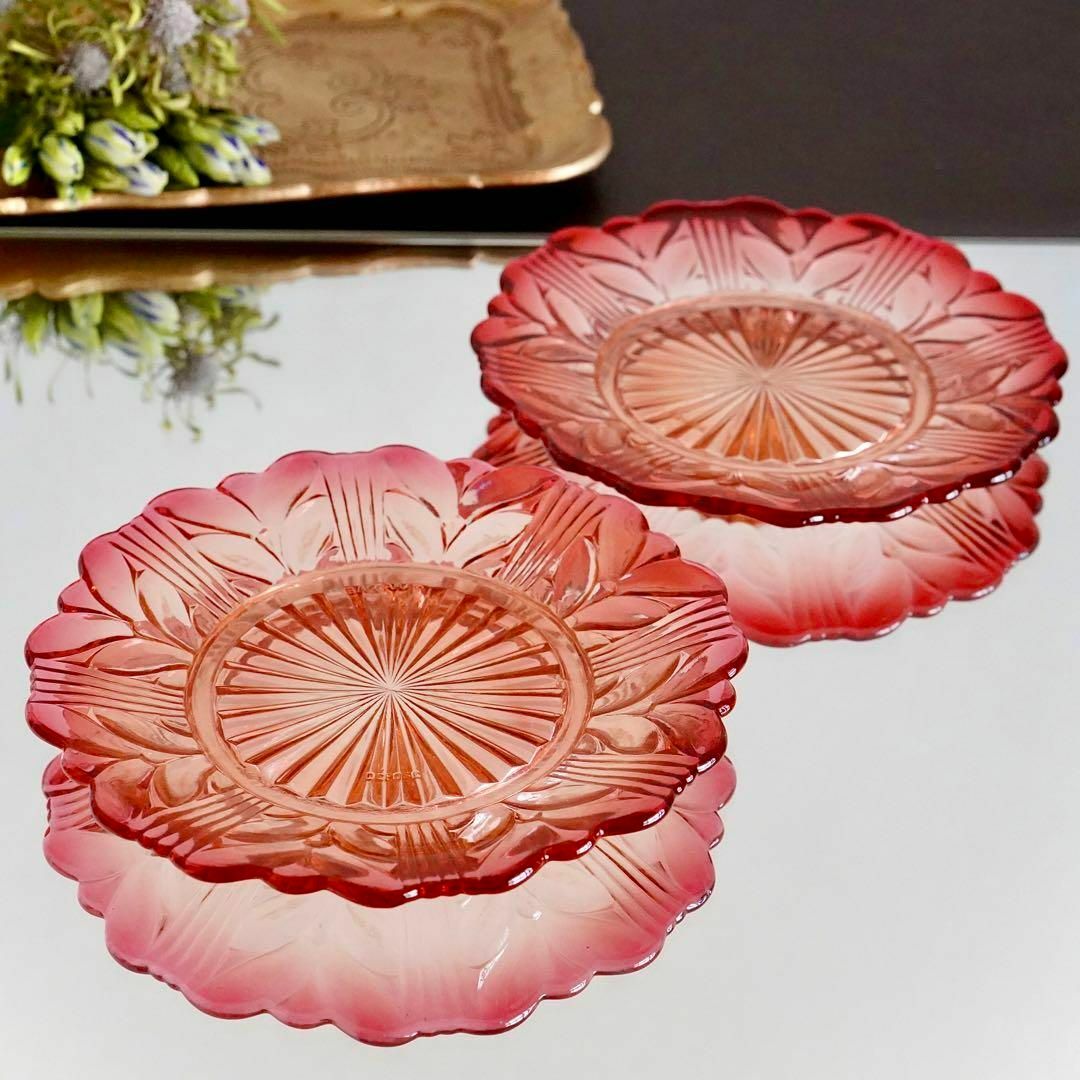 1890年☆オールドバカラ☆BACCARAT☆赤☆ローリエ☆プレート お 1890年☆オールドバカラ☆BACCARAT☆赤☆ローリエ☆プレート お