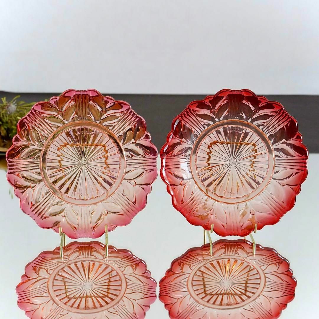 1890年☆オールドバカラ☆BACCARAT☆赤☆ローリエ☆プレート お 1890年☆オールドバカラ☆BACCARAT☆赤☆ローリエ☆プレート お
