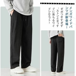 ワイドパンツ L メンズ ズボン ゆったり ボトムス ロングパンツ　ブラック(その他)