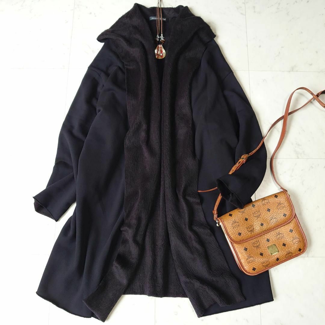 mizuiro ind - 美品♪ ミズイロインド 裏シャギー起毛 スウェットコート ゆったり 日本製 黒