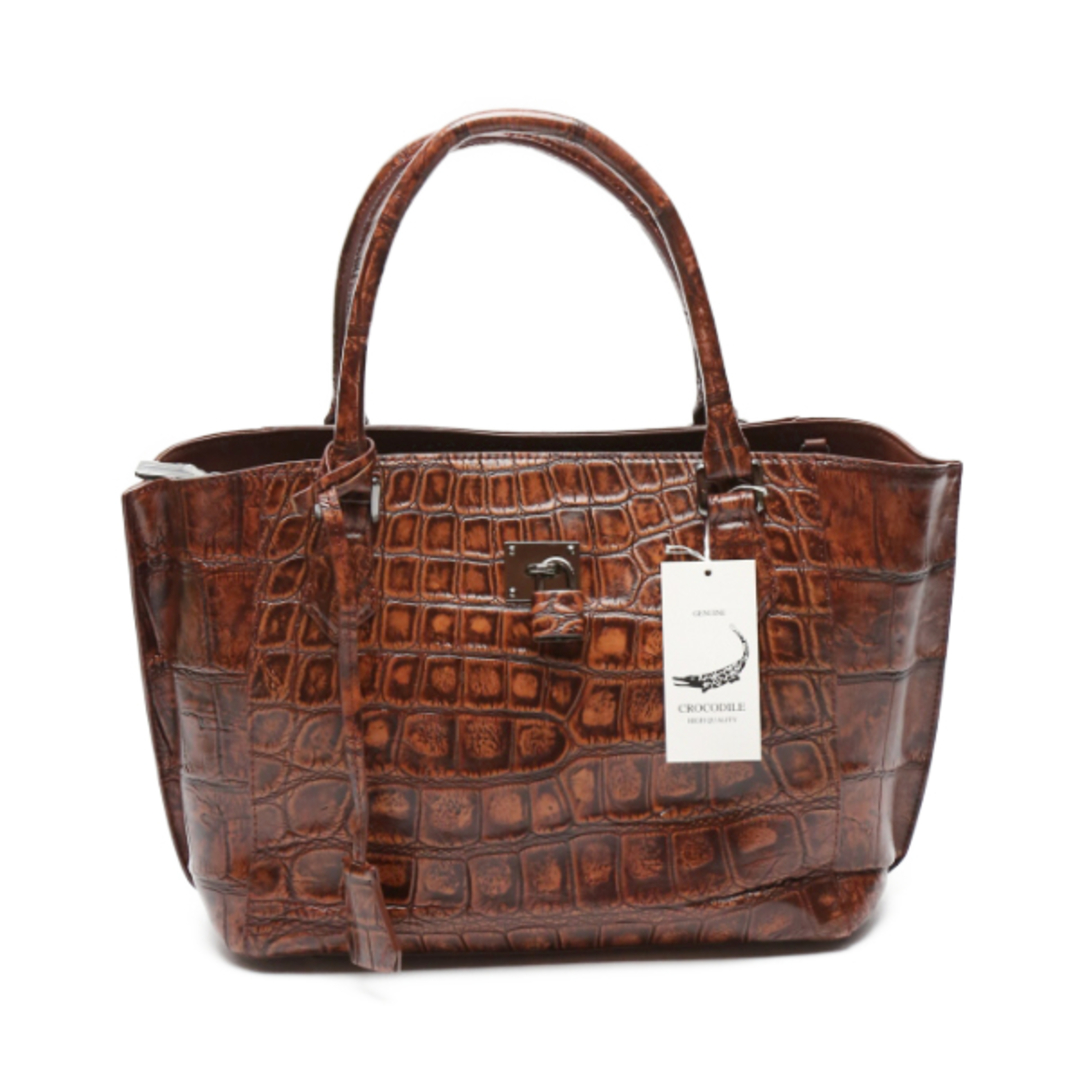 Crocodile - クロコダイル LB-3056 ハンドバッグ ブラウン  CROCODILE パドロック付  ショルダーストラップ付