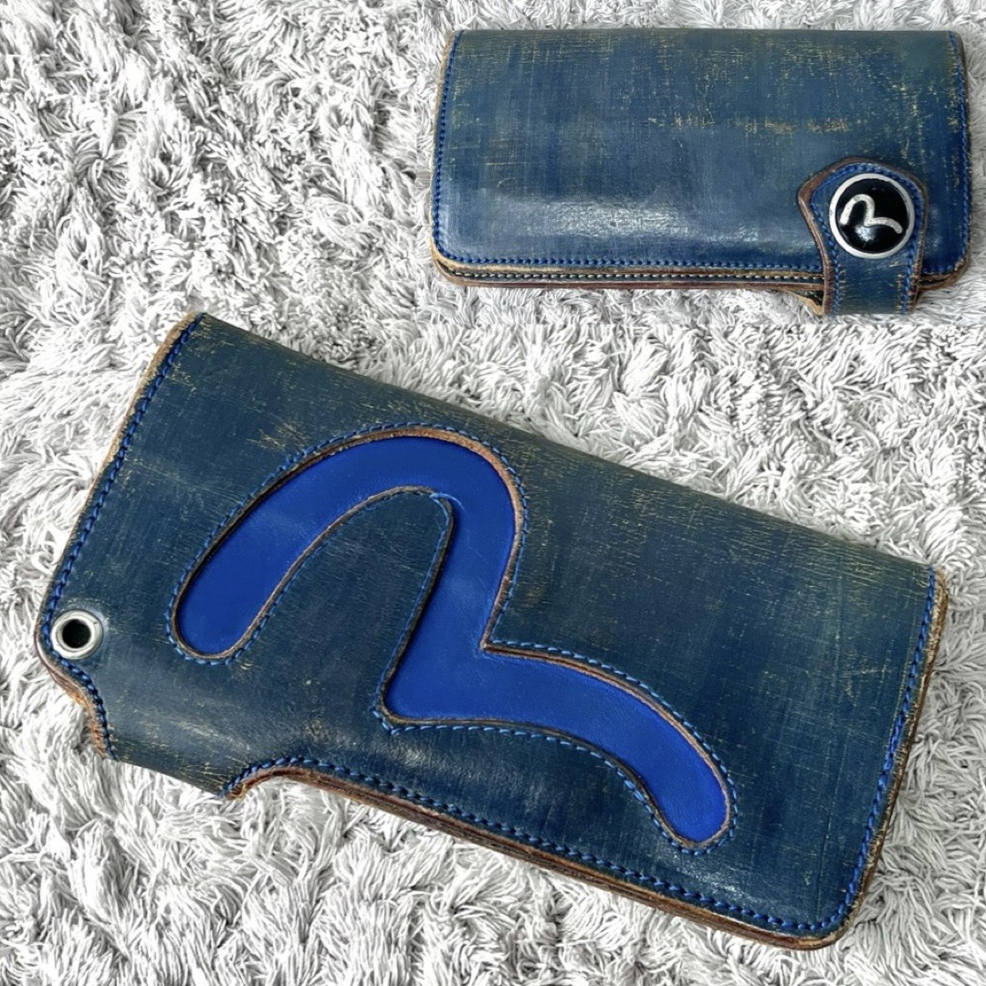 希少】EVISU デニム加工 長財布 エヴィス ど根性3号 JEANING 青 希少】EVISU デニム加工 長財布 エヴィス ど根性3号 JEANING 青