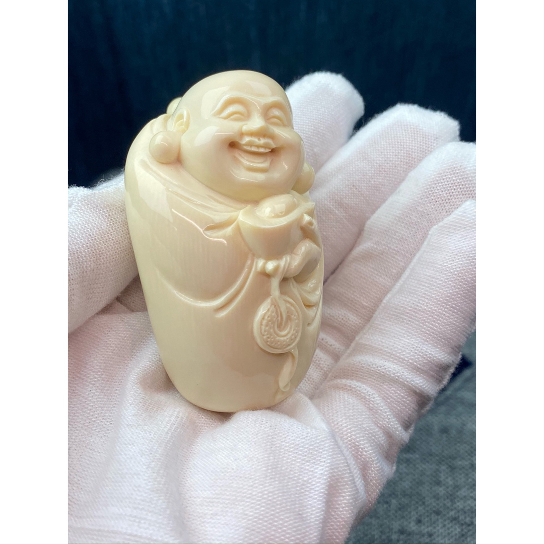 天然マンモス牙美しい手作り彫刻 2招財弥勒 手握り物 天然マンモス牙美しい手作り彫刻 2招財弥勒 手握り物
