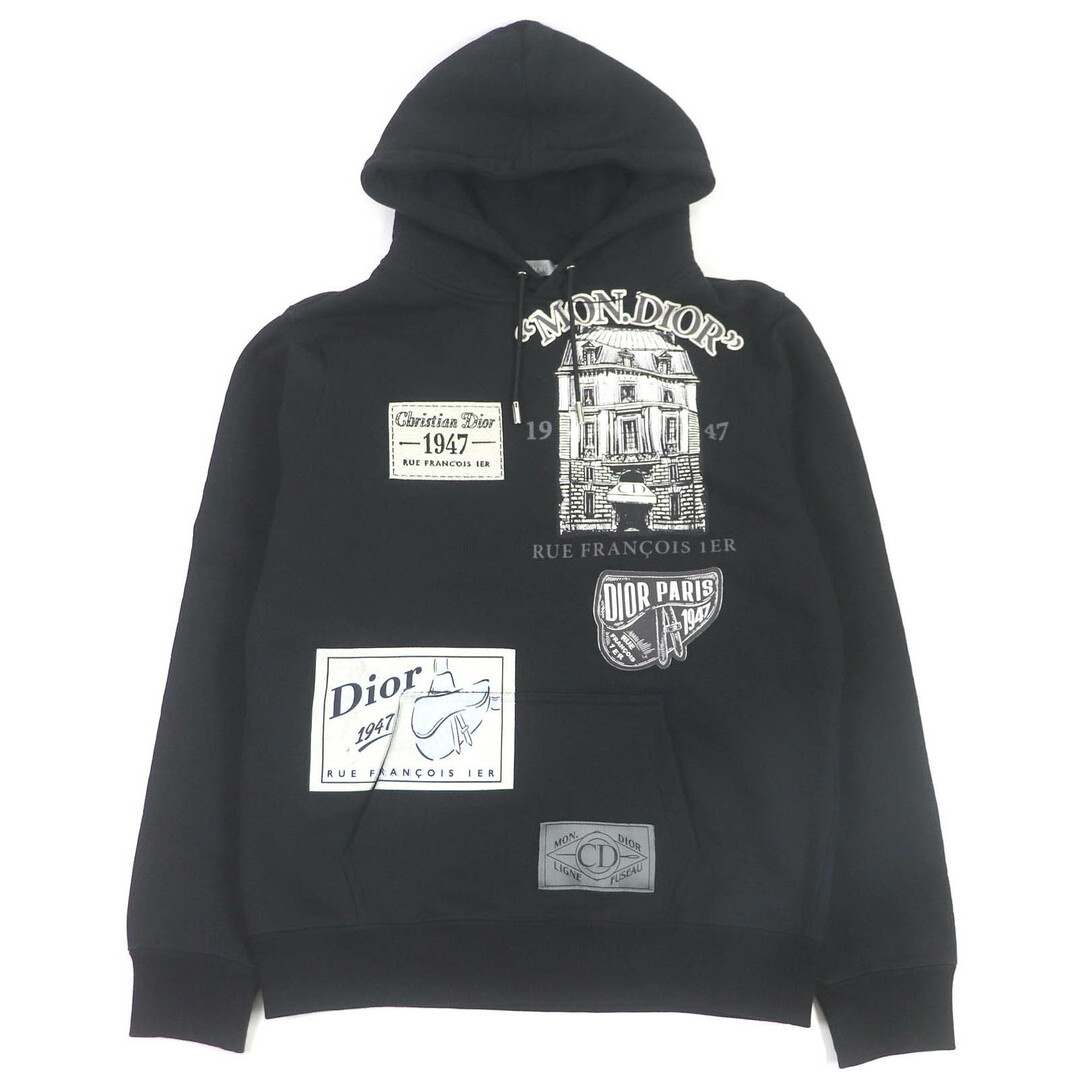DIOR HOMME - 美品□DIOR ディオール オム 20SS 013J605B0531 コットン アーカイブパッチ サドル プルオーバー フーディー パーカー ブラック XS イタリア製 正規品 メンズ
