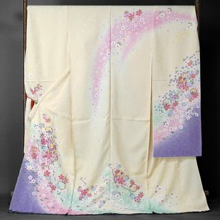 振袖　フリーサイズ　未仕立て　仮絵羽　鳥の子色 クリームイエロー(振袖)