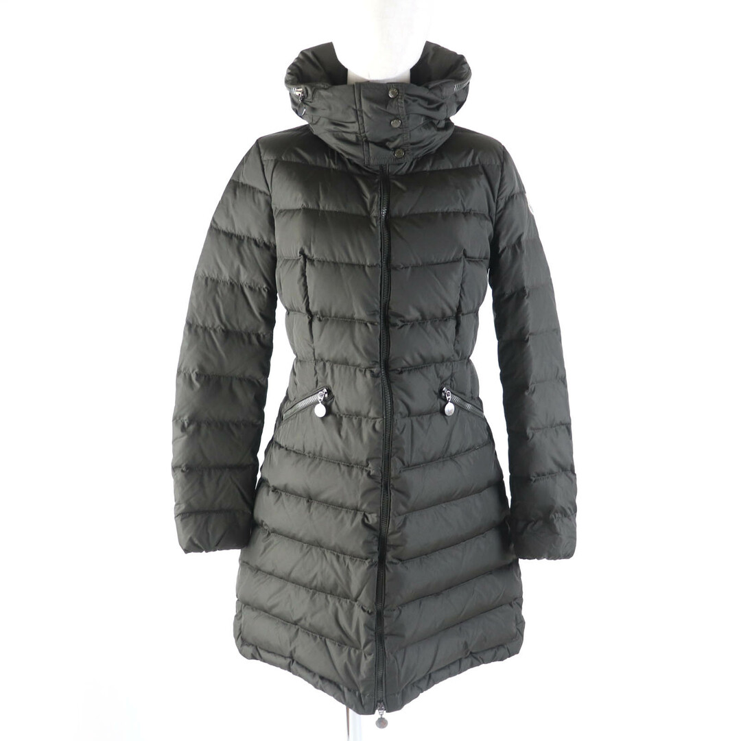 MONCLER - 美品★MONCLER モンクレール FLAMME ロゴワッペン・フード付き ZIP UP ダウンコート ダウンジャケット カーキ 0 レディース
