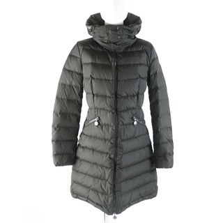 モンクレール(MONCLER)の美品★MONCLER モンクレール FLAMME ロゴワッペン・フード付き ZIP UP ダウンコート ダウンジャケット カーキ 0 レディース(ダウンジャケット)