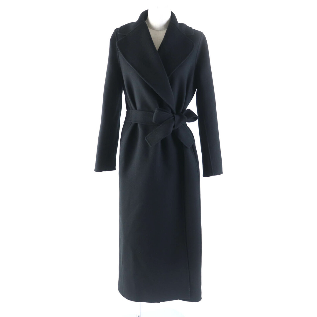 未使用品★S Max Mara エス マックスマーラ 2390161033 POLDO ウール100％ ベルト付 ダブルフェイス ラップコート ブラック 38 ハンガー付き 正規品 レディース