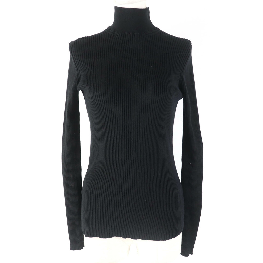 PRADA - 美品☆PRADA プラダ 2023年製 DNA945 コットン100％ リブ編み 長袖 ハイネック ニット トップス ブラック 36 正規品 レディース