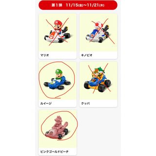 マクドナルド(マクドナルド)の【新品未使用2個】マリオカート　ハッピーセット　ルイージ　ピンクゴールドピーチ(キャラクターグッズ)