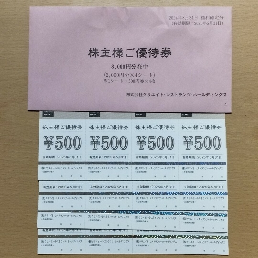クリエイト レストランツ ホールディングス 株主優待券 8000円分 チケットの優待券/割引券(レストラン/食事券)の商品写真