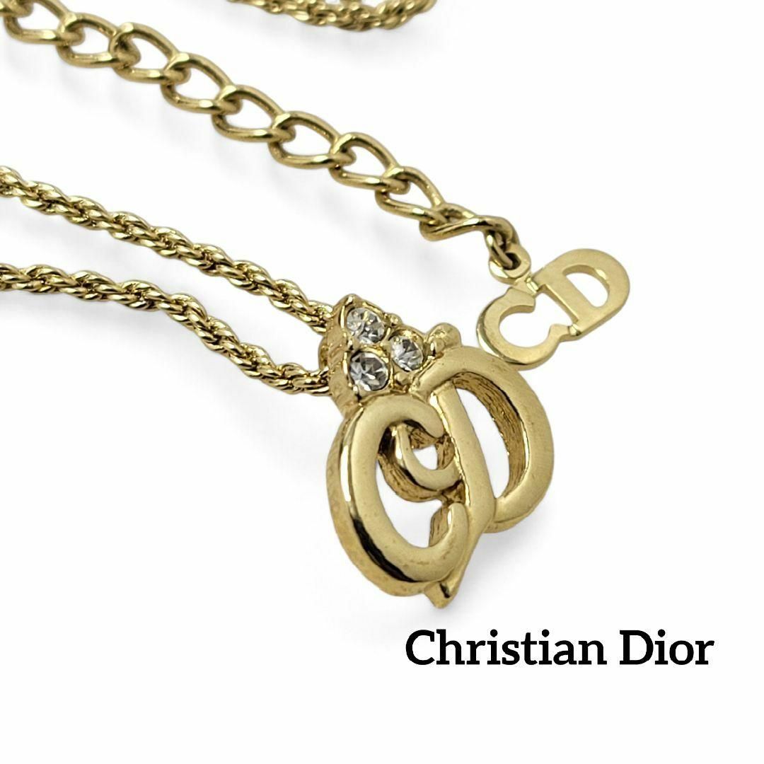 冬ギフト セ Dior 極美品】Christian ネックレス ゴールド ストーン CD チョーカー