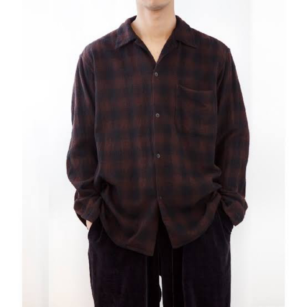 COMOLI ウールチェックオープンカラーシャツ カシミヤ混 サイズ2 COMOLI ウールチェックオープンカラーシャツ カシミヤ混 サイズ2