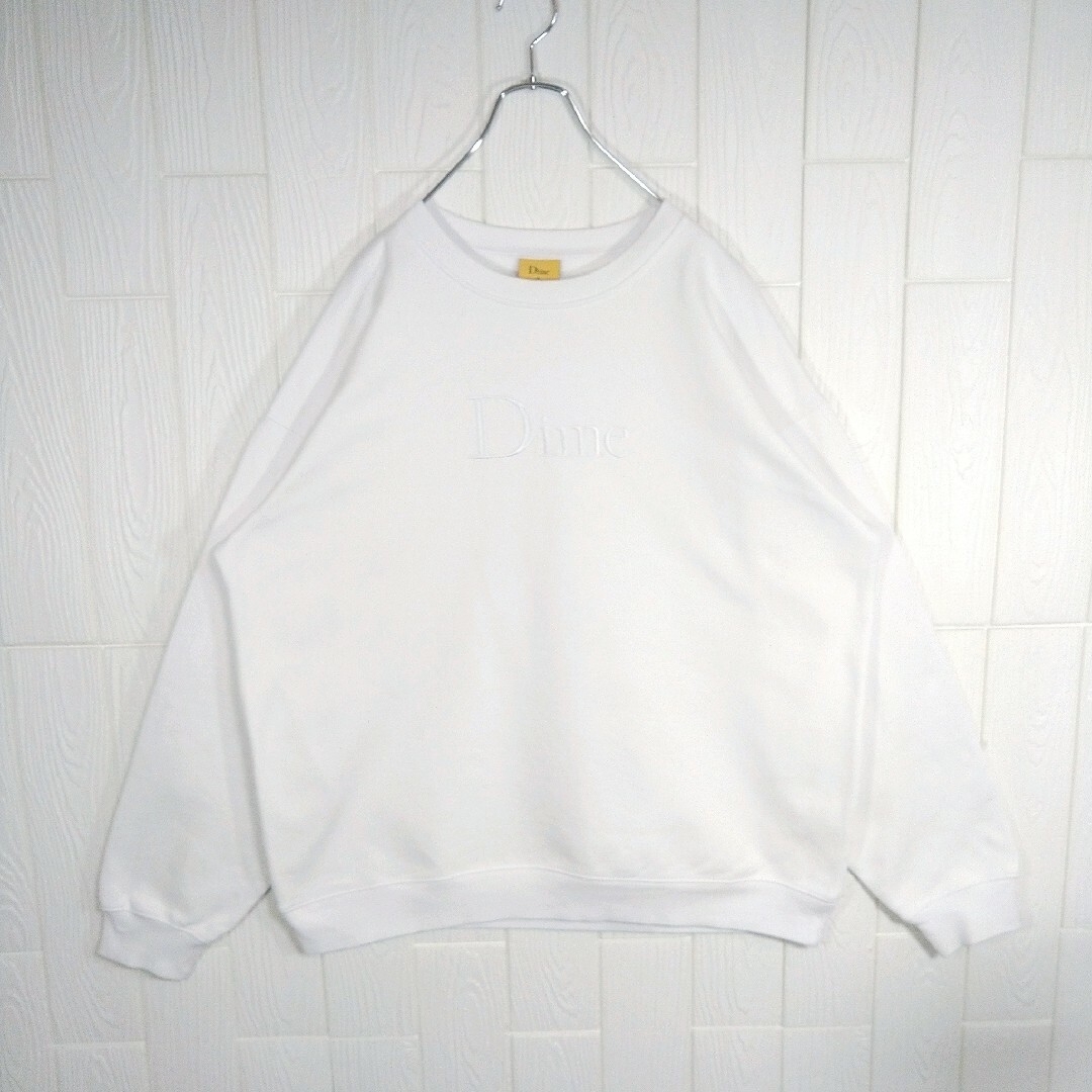 Dime】クラシックロゴ刺繍 裏起毛 スウェット ホワイト×ホワイト Dime】クラシックロゴ刺繍 裏起毛 スウェット ホワイト×ホワイト