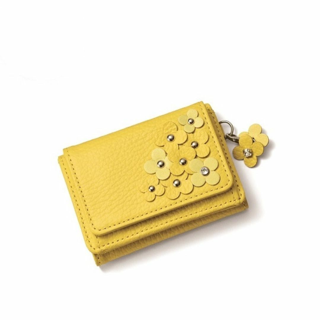 大きい割引 未使用 チャーム フラワー レザー 紛らわし イエロー 折り財布 アンテプリマ 小物