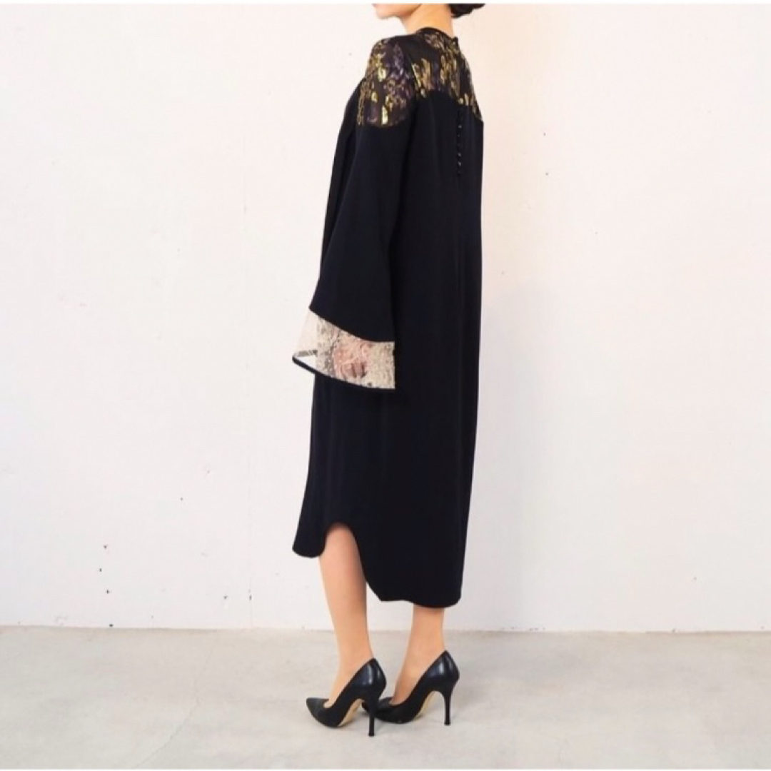 mame - Silk Lame Printed Sleeves I-Line Dressの通販 by mame - Silk Lame Printed Sleeves I-Line Dressの通販 by