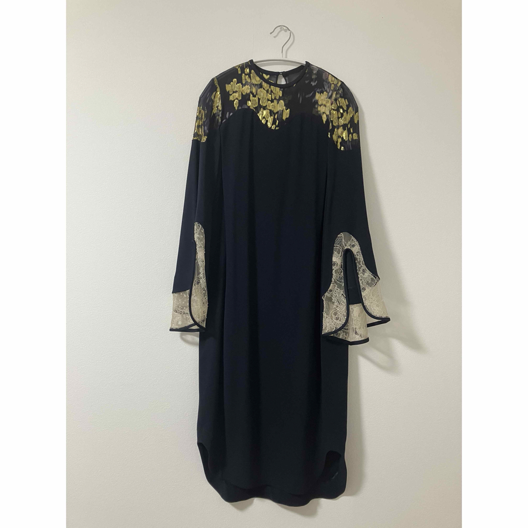 mame - Silk Lame Printed Sleeves I-Line Dressの通販 by mame - Silk Lame Printed Sleeves I-Line Dressの通販 by