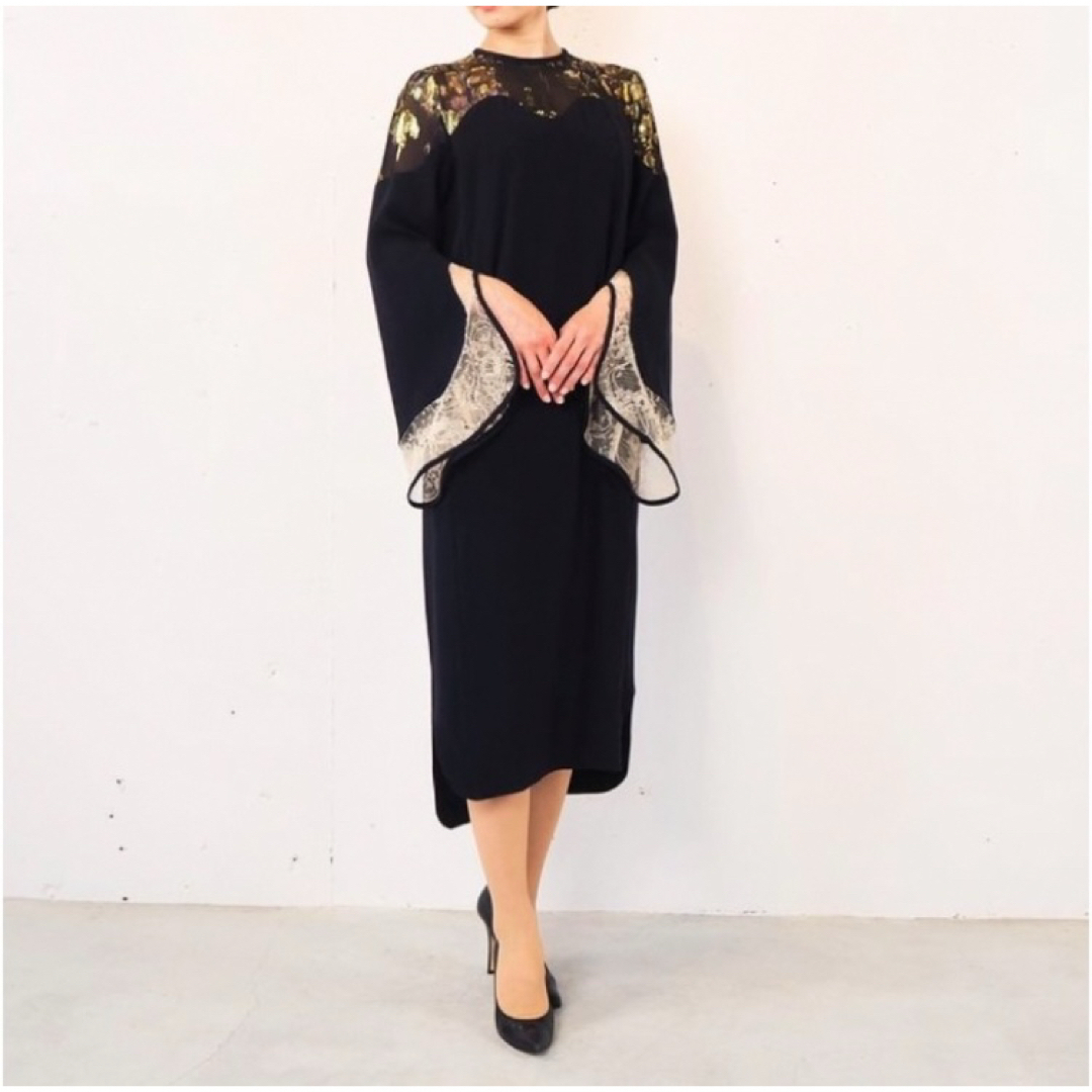mame - Silk Lame Printed Sleeves I-Line Dressの通販 by mame - Silk Lame Printed Sleeves I-Line Dressの通販 by