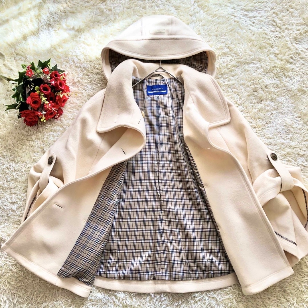 BURBERRY BLUE LABEL♪ウールポンチョ ノバチェック ホワイト BURBERRY BLUE LABEL♪ウールポンチョ ノバチェック ホワイト
