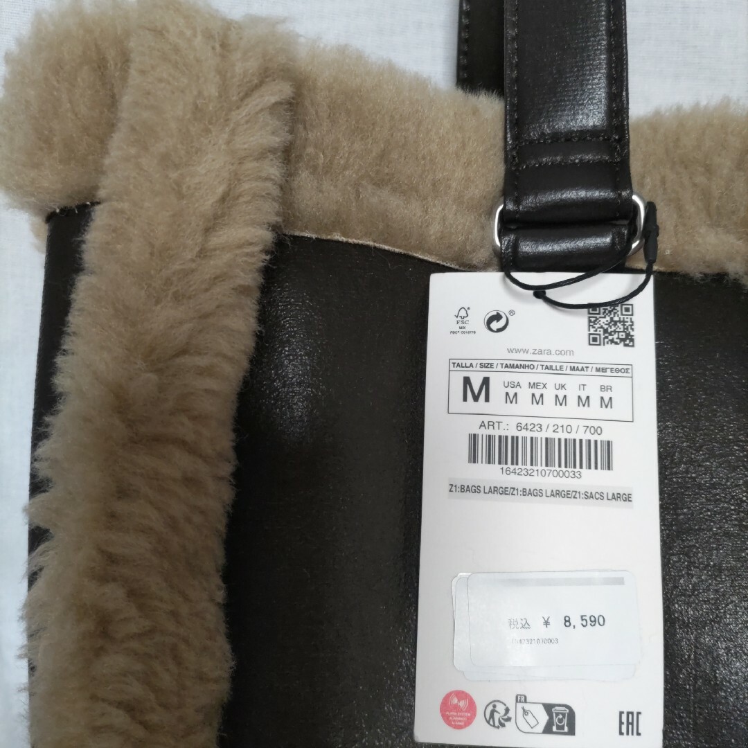 新品 ザラ ZARA フェイク ボア トートバッグ ショルダーバッグ ファー