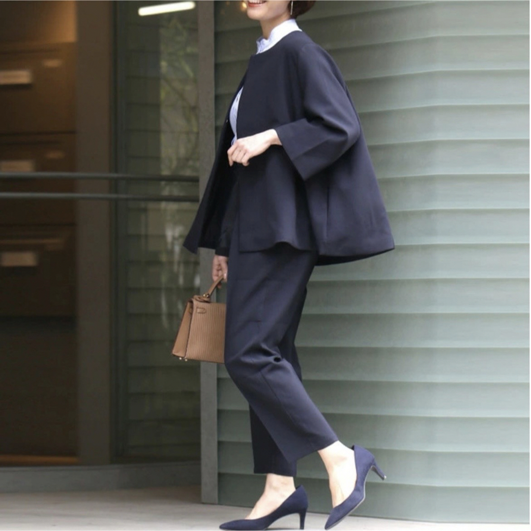 ノーカラージャケット パンツ セットアップ M ネイビー ノーカラージャケット パンツ セットアップ M ネイビー