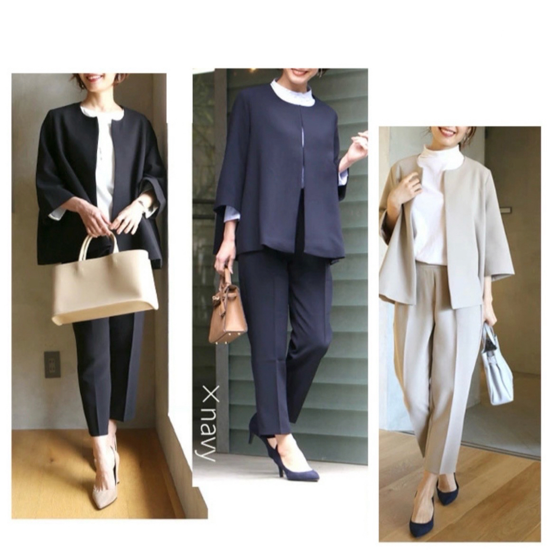 ノーカラージャケット パンツ セットアップ M ネイビー ノーカラージャケット パンツ セットアップ M ネイビー