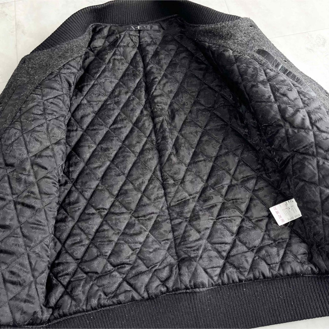 NO ID.』レザースリーブ/中綿入ブルゾンジャケット/刺繍ロゴ NO ID.』レザースリーブ/中綿入ブルゾンジャケット/刺繍ロゴ