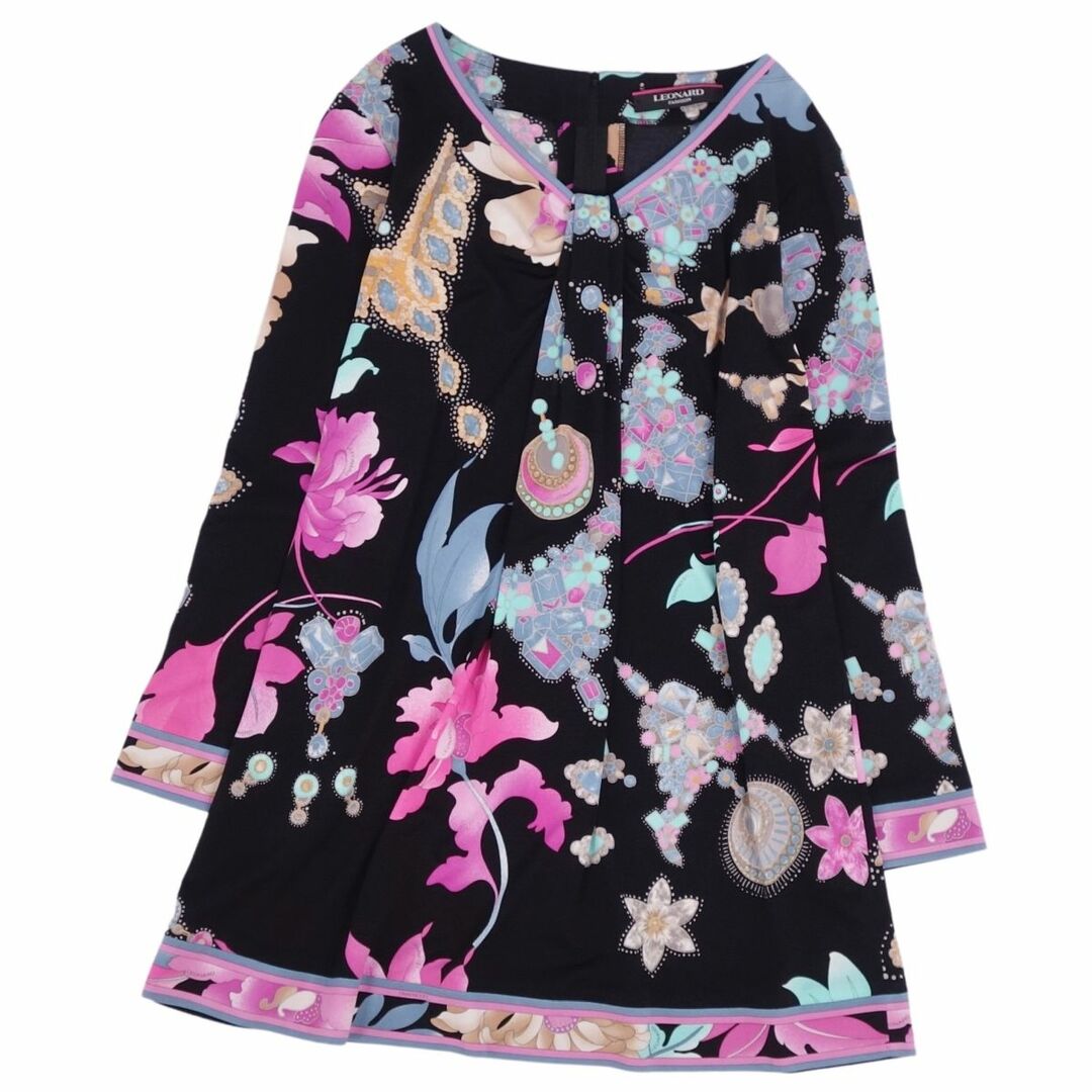 4-TE012 美品 レオナール 花柄 バックジップ ロング Tシャツ 4-TE012 美品 レオナール 花柄 バックジップ ロング Tシャツ