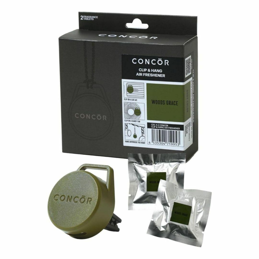【新品 4個セット】CONCOR 芳香剤 クリップ＆ハング ウッズグレイス 自動車/バイクの自動車(車内アクセサリ)の商品写真