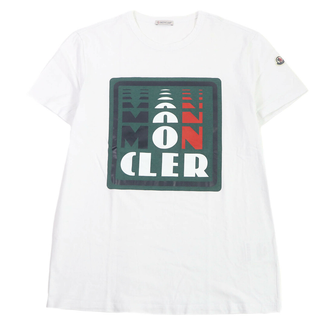 MONCLER - 美品□MONCLER モンクレール MAGLIA T-SHIRT コットン100％ ロゴワッペン プリントデザイン 半袖Ｔシャツ ホワイト L 日本製 正規品 メンズ