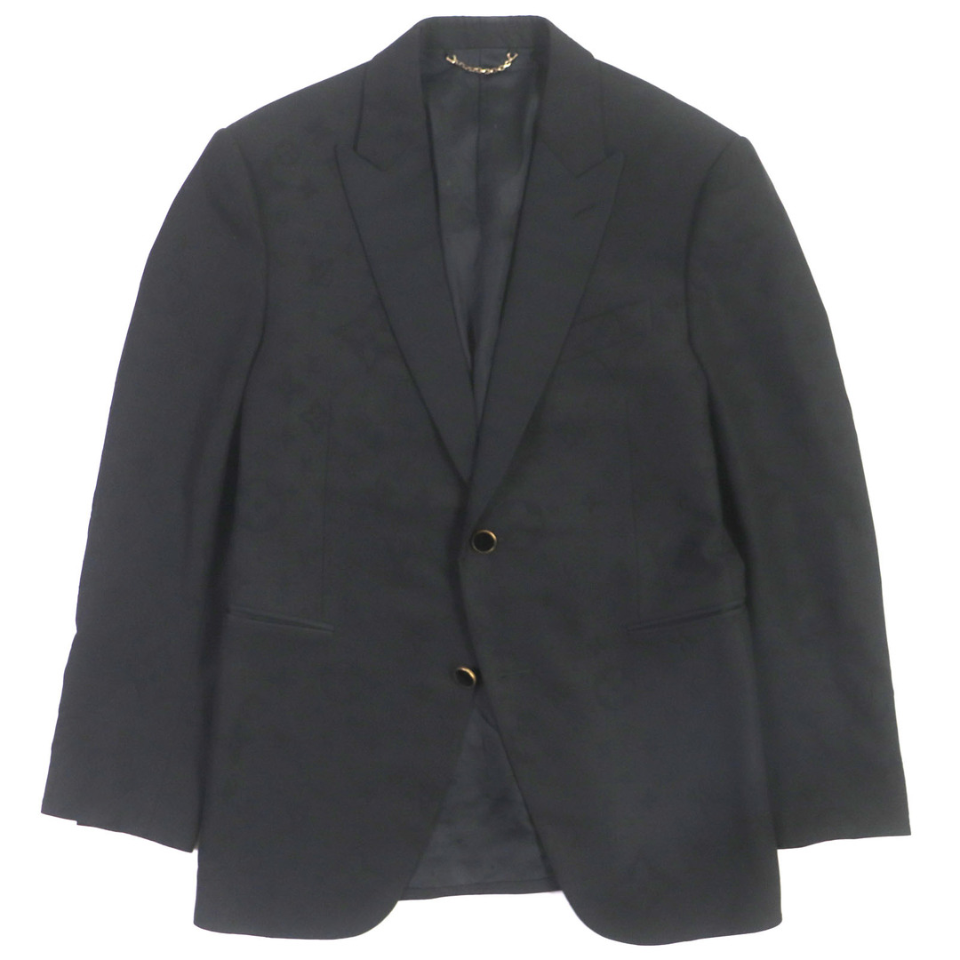 LOUIS VUITTON - 極美品▼LOUIS VUITTON ルイヴィトン 19AW HHFJ4E ジャイアントLV シルク混 シングル テーラードジャケット ブラック 48 ハンガー付き イタリア製 正規品 メンズ