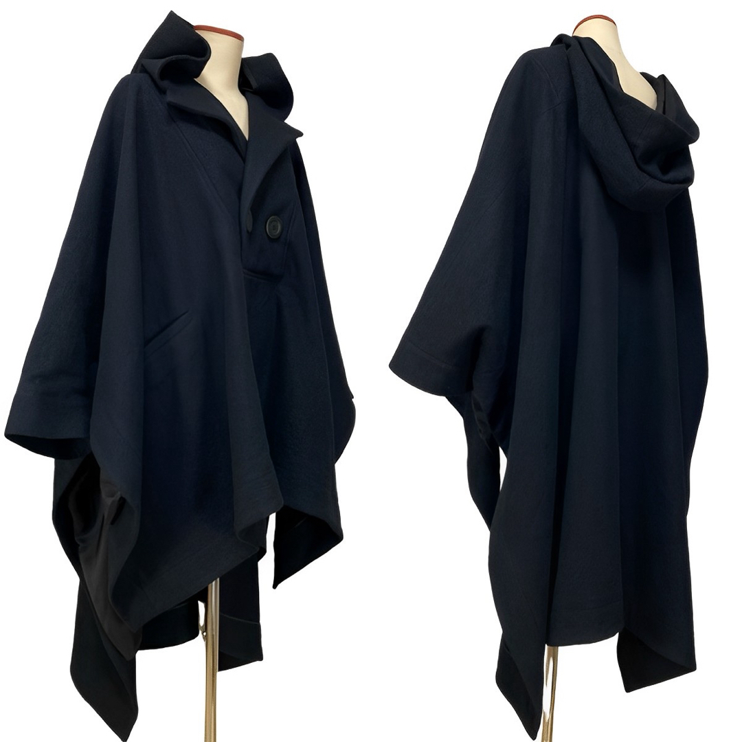 LIMI feu ウールモッサ フード ポンチョコート 黒S ポンチョ LIMI feu ウールモッサ フード ポンチョコート 黒S ポンチョ