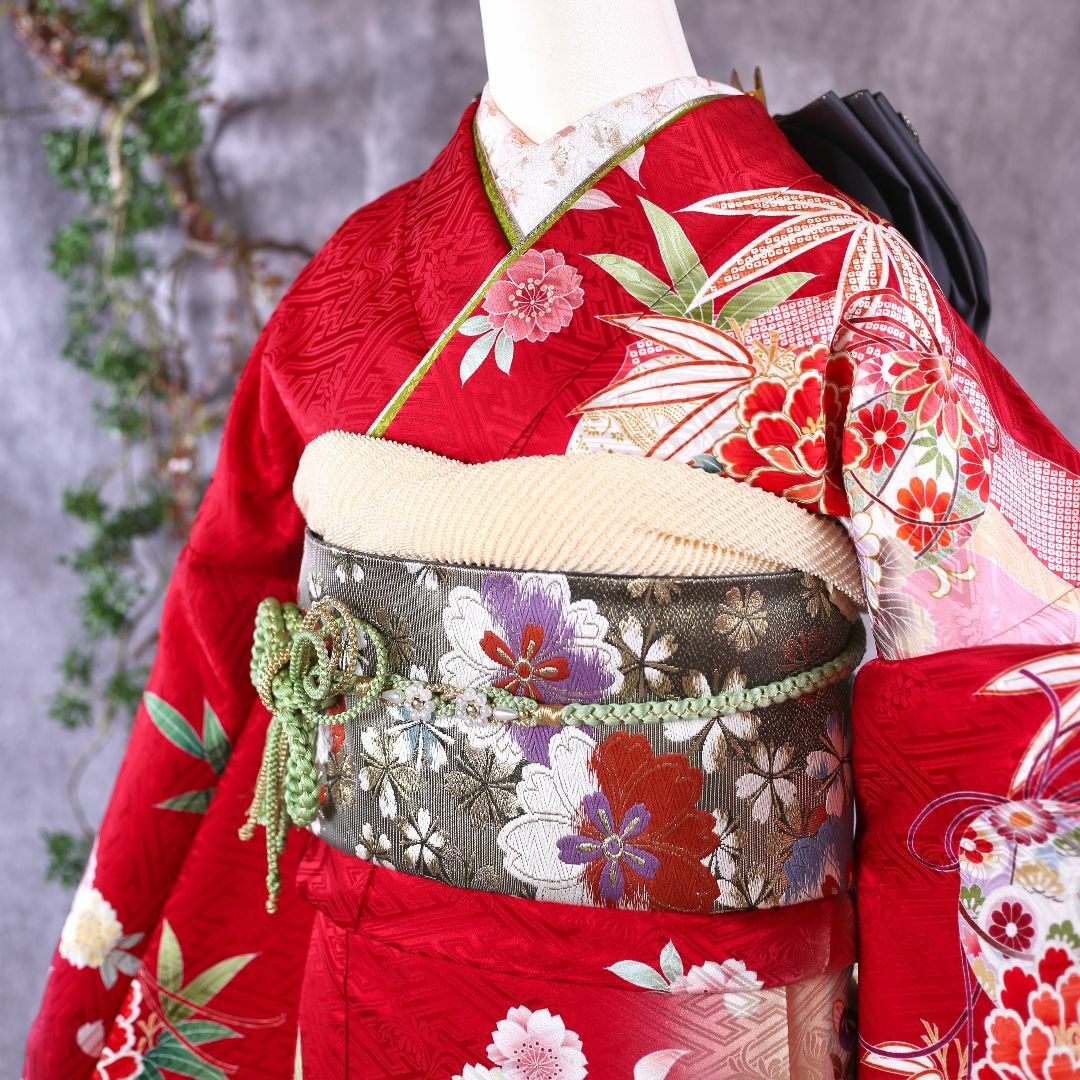 振袖フルセット 振袖セット 振袖 L~LLサイズ 赤茶×古典柄 美品 振袖フルセット 振袖セット 振袖 L~LLサイズ 赤茶×古典柄 美品