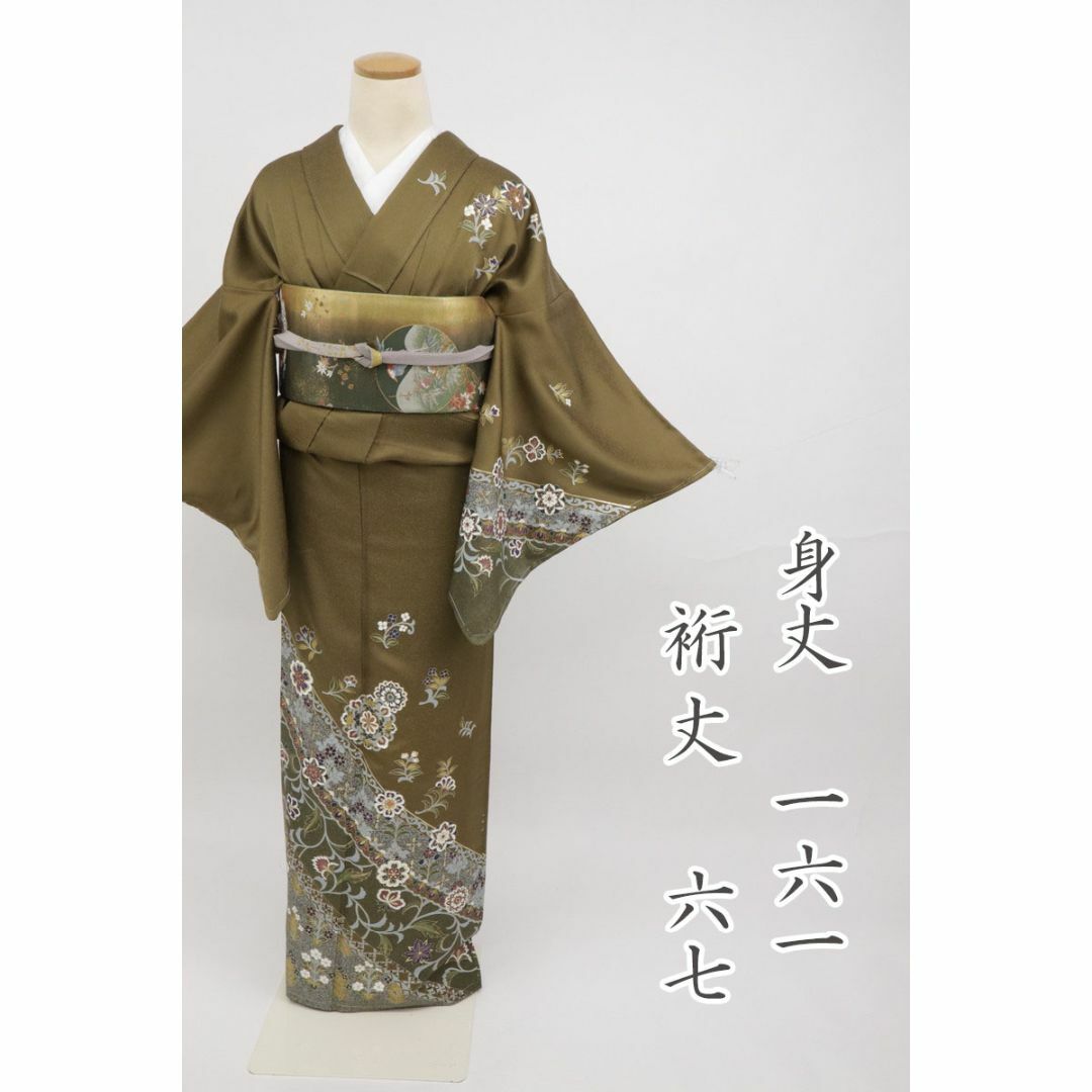 訪問着*袷着物 『吉野一廉』辻が花模様 略礼装 黄土色カーキ 正絹 訪問着*袷着物 『吉野一廉』辻が花模様 略礼装 黄土色カーキ 正絹