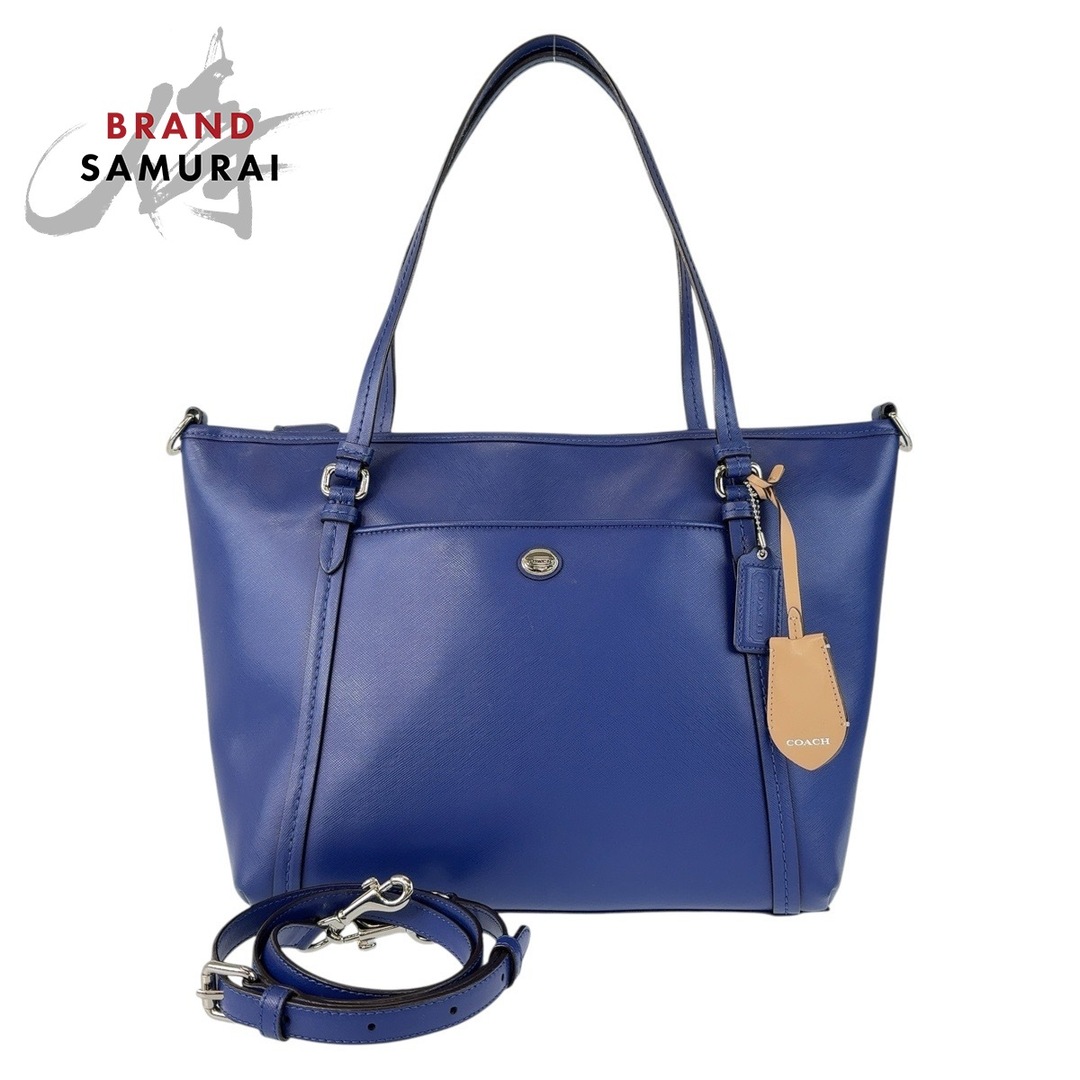 美品 COACH コーチ ブルー シルバー金具 レザー トートバッグ 美品 COACH コーチ ブルー シルバー金具 レザー トートバッグ